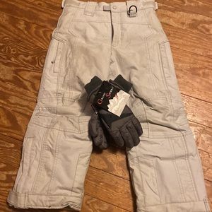 LlBean Light gray ski snowboard snow pants minimal wear BONUS gloves